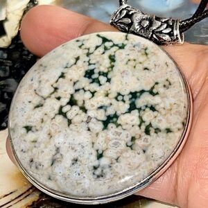 Large Green & White Ocean Jasper Pendant 2 1/4”